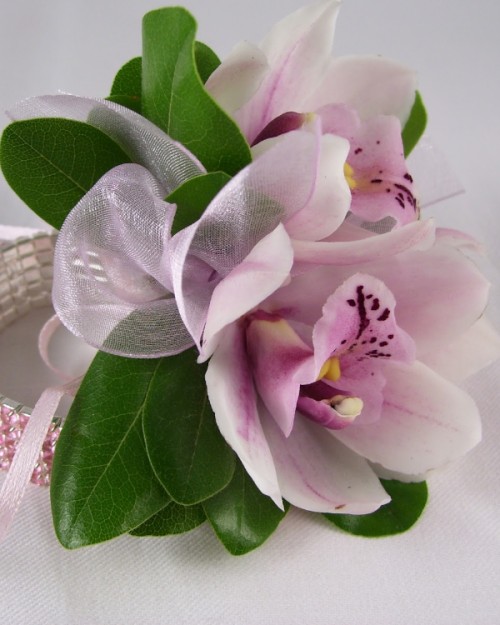 Mini Pink Cymbidium Orchid Wristlet and Boutonniere